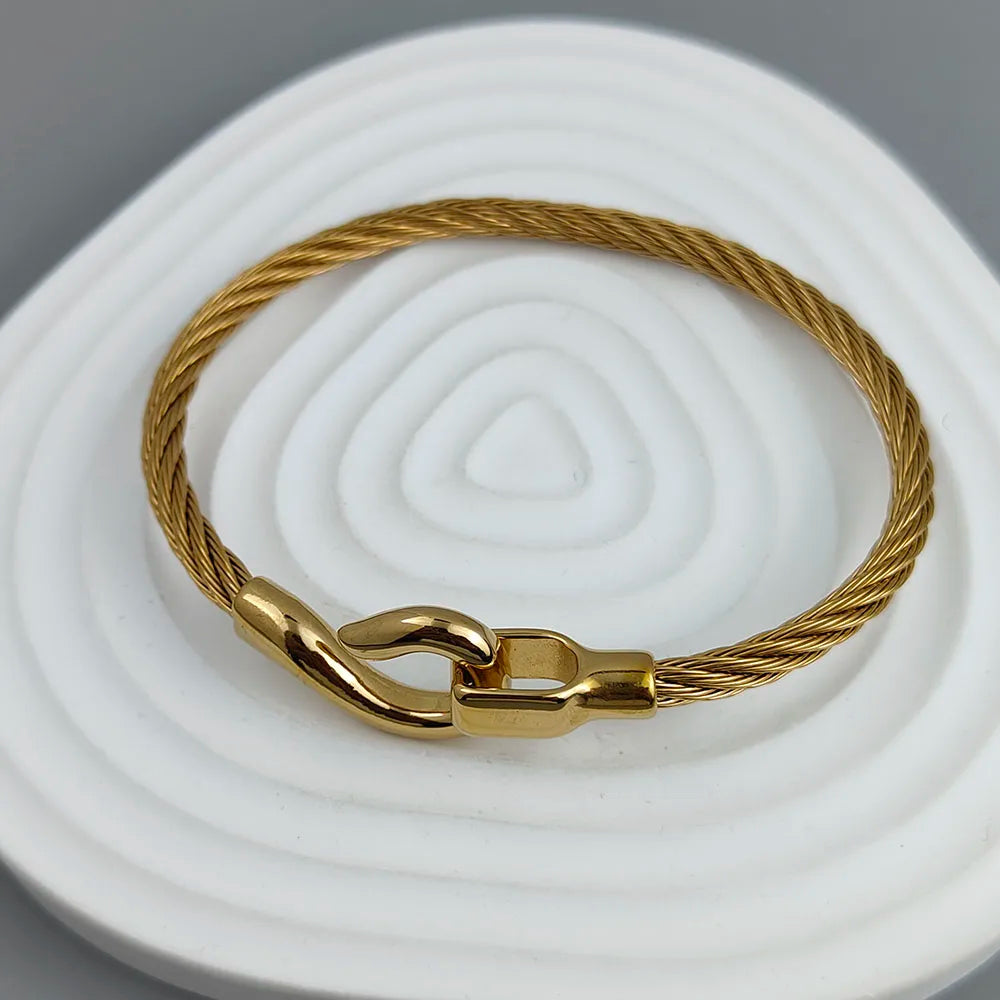 New steel wire button hook gold-plated stainless steel bracelet 18K, high quality waterproof couple bracelet, wife gift