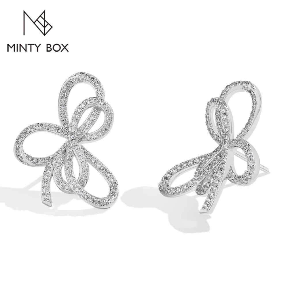 MINTYBOX Bowknot Moissanite Stud Earrings for Women S925 Sterling Silver Lab Diamond Earring Luxury Engagement Jewelry Gift
