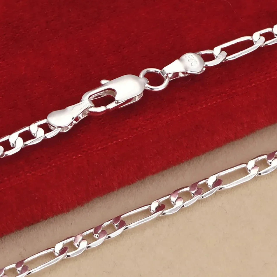 Noble new arrive 925 sterling silver 4MM chain for men Women Bracelet Necklace jewelry set lady Christma gifts charms wedding