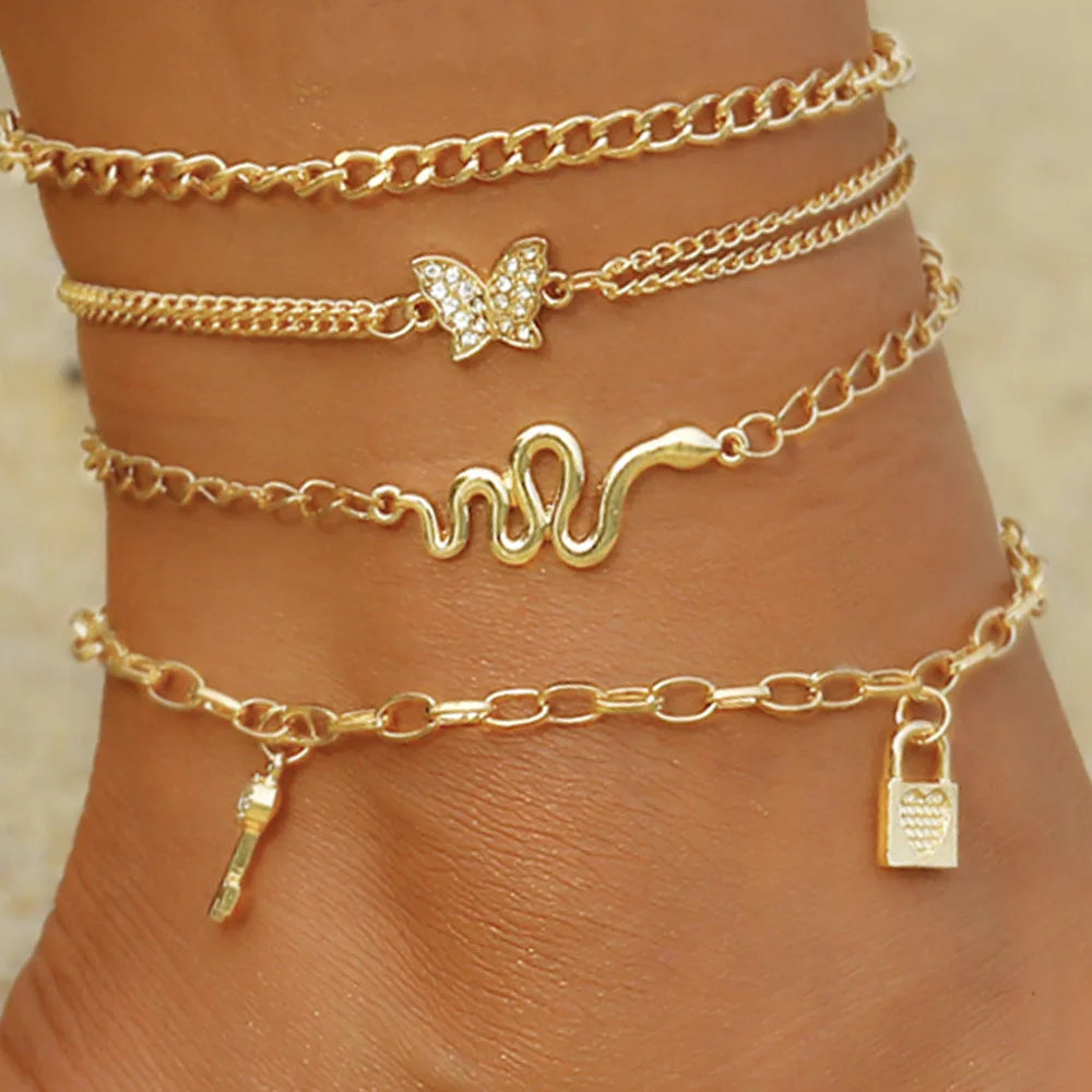 New Summer Shell Anklet Set For Women Sequin Beach Ankle Bracelet Gold Color Leg Chain On Foot Female Bohemian Jewelry
