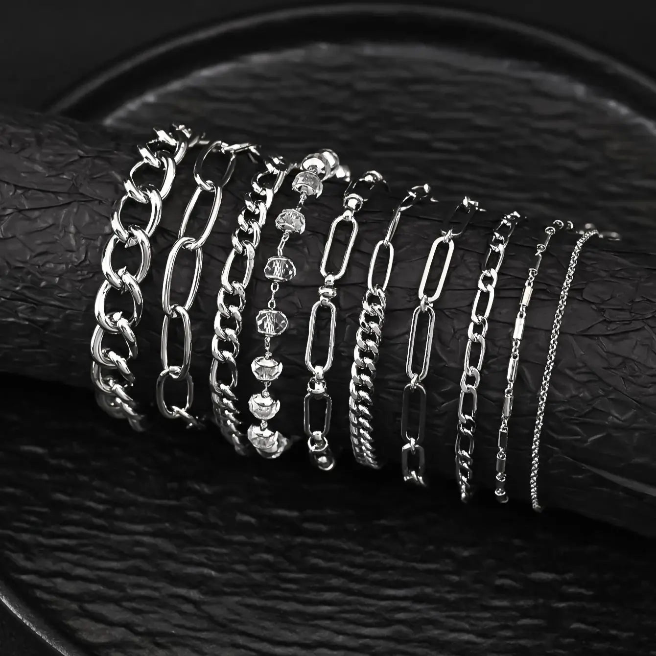 10pcs Stainless Steel Cuban Chain Bracelet for Men Women Figaro Vintage Metal Viking Kpop Pulseras Emo Cute Luxury Jewelry Gift