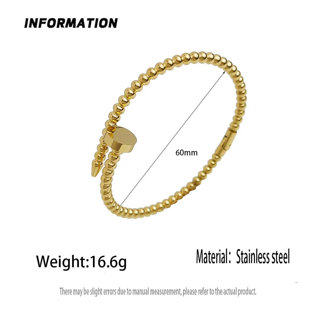 Simple nail shape round bead gold-plated stainless steel women's bracelet, waterproof and rust-free bracelet, worn by couples