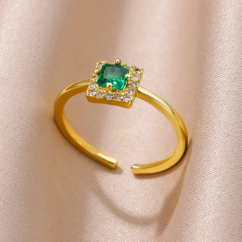 Tiny Green Zircon Round Rings For Women Geometric Stainless Steel Ring Luxury Wedding Christmas Jewelry Gift Free Shipping