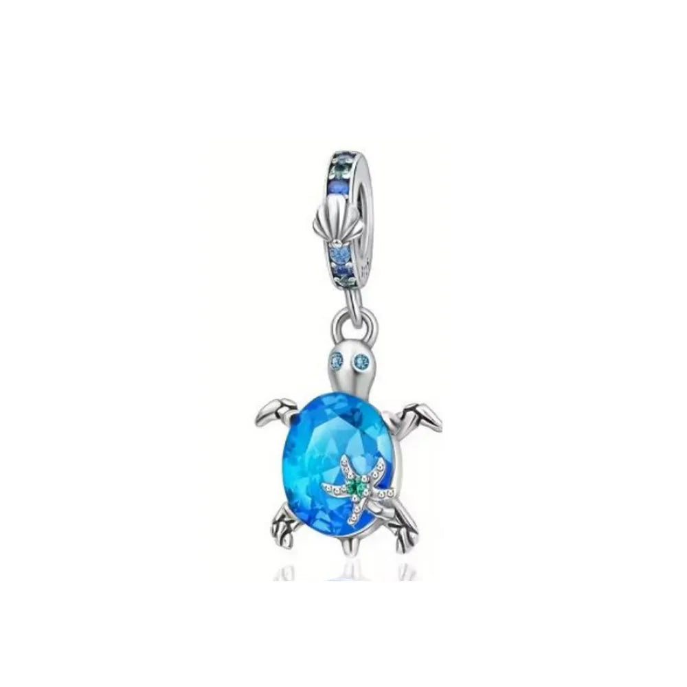 European Summer Blue Series Turtle Flower Pendant Fit S925 European 925 Sterling Silver Bracelet Bangles Necklace