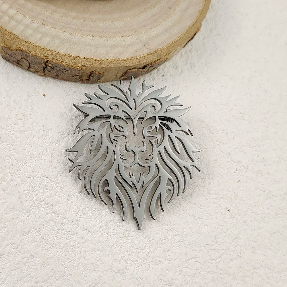 Creative punk style hollow crown lion stainless steel gold-plated 18K brooch, black suit accessories, wedding matching set
