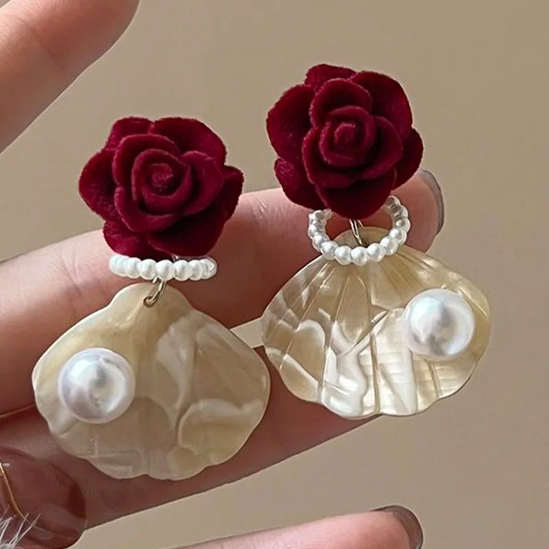 Korean Heart Drop Earrings For Women Girl Romantic Valentine's Day Gift Fashion Jewelry Trend Hanging Pearl Cute Bowknot Earring