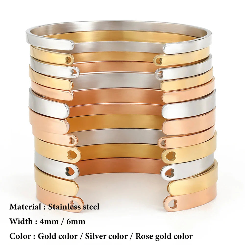 SUNIBI 4mm 6mm Stainless Steel Cuff Gold Color Bracelet Bangle for Women Jewelry Gifts Wholesale Dropshipping