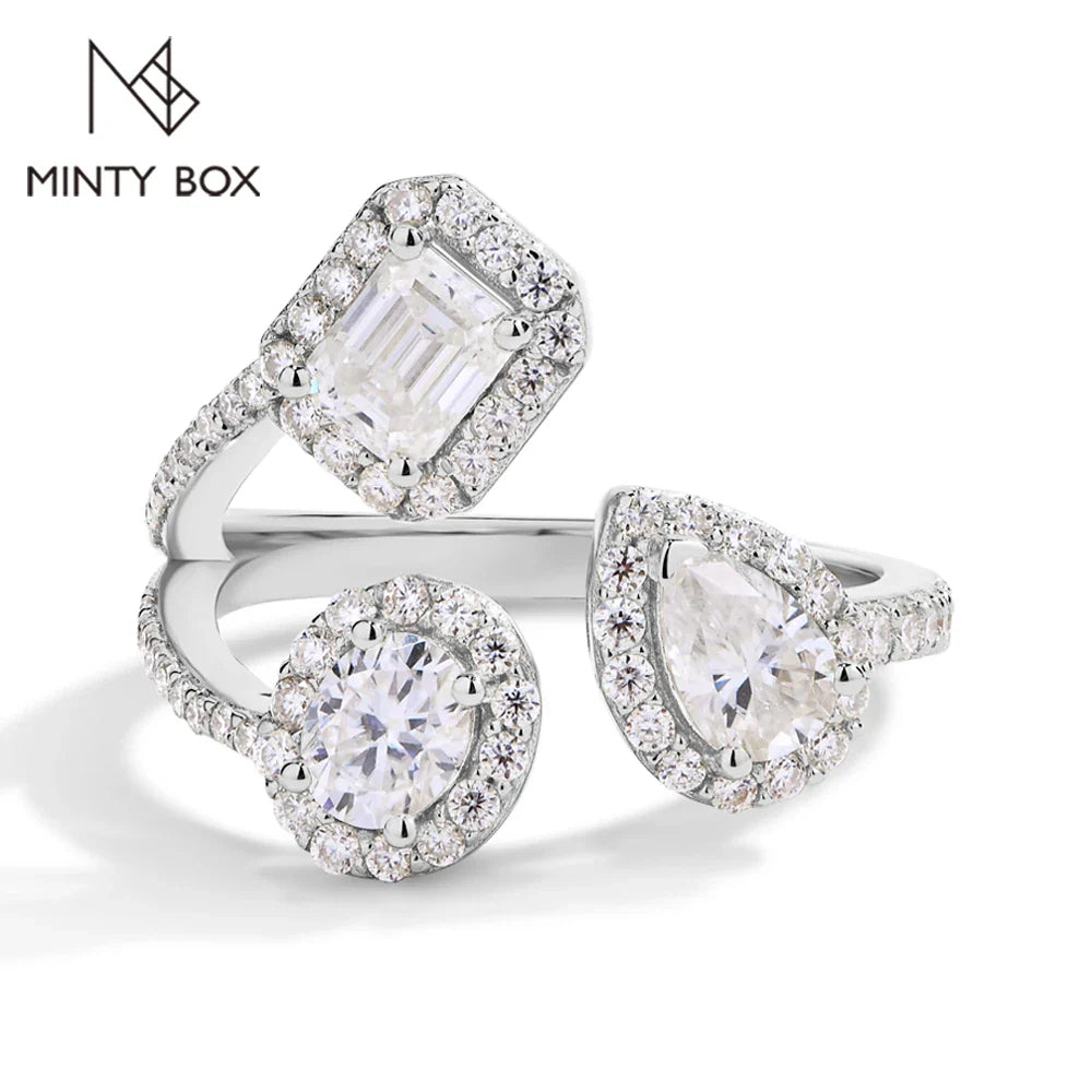 MINTYBOX Three Stone Lab Diamond Ring S925 Sterling Silver Moissanite Rings For Women 18K Gold Plated Engagement Party Gift