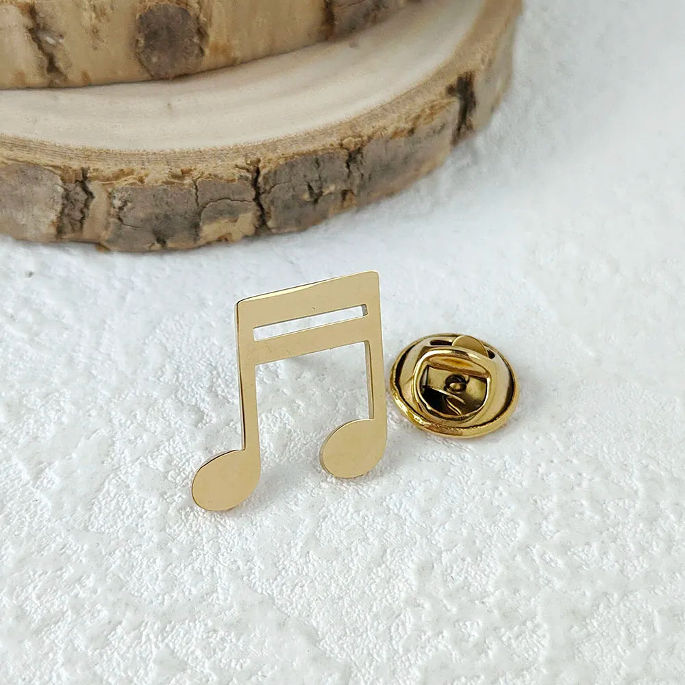 New music symbol men's lapel pin, 316L stainless steel gold-plated badge, black brooch for suit accessories, gift for father