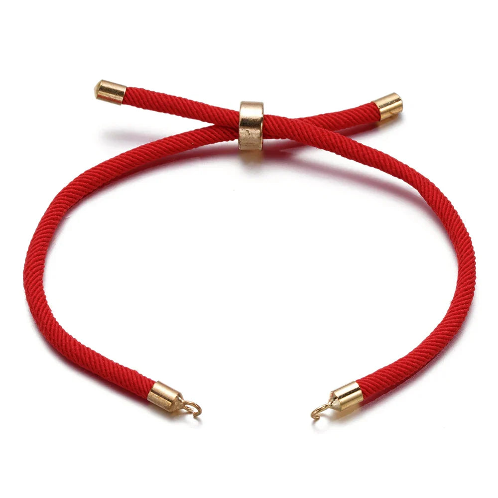 1pc Adjustable Nylon Braided Twisted Cords Slider Friendship Bracelets with Brass Cord End for Jewelry Making DIY Findings