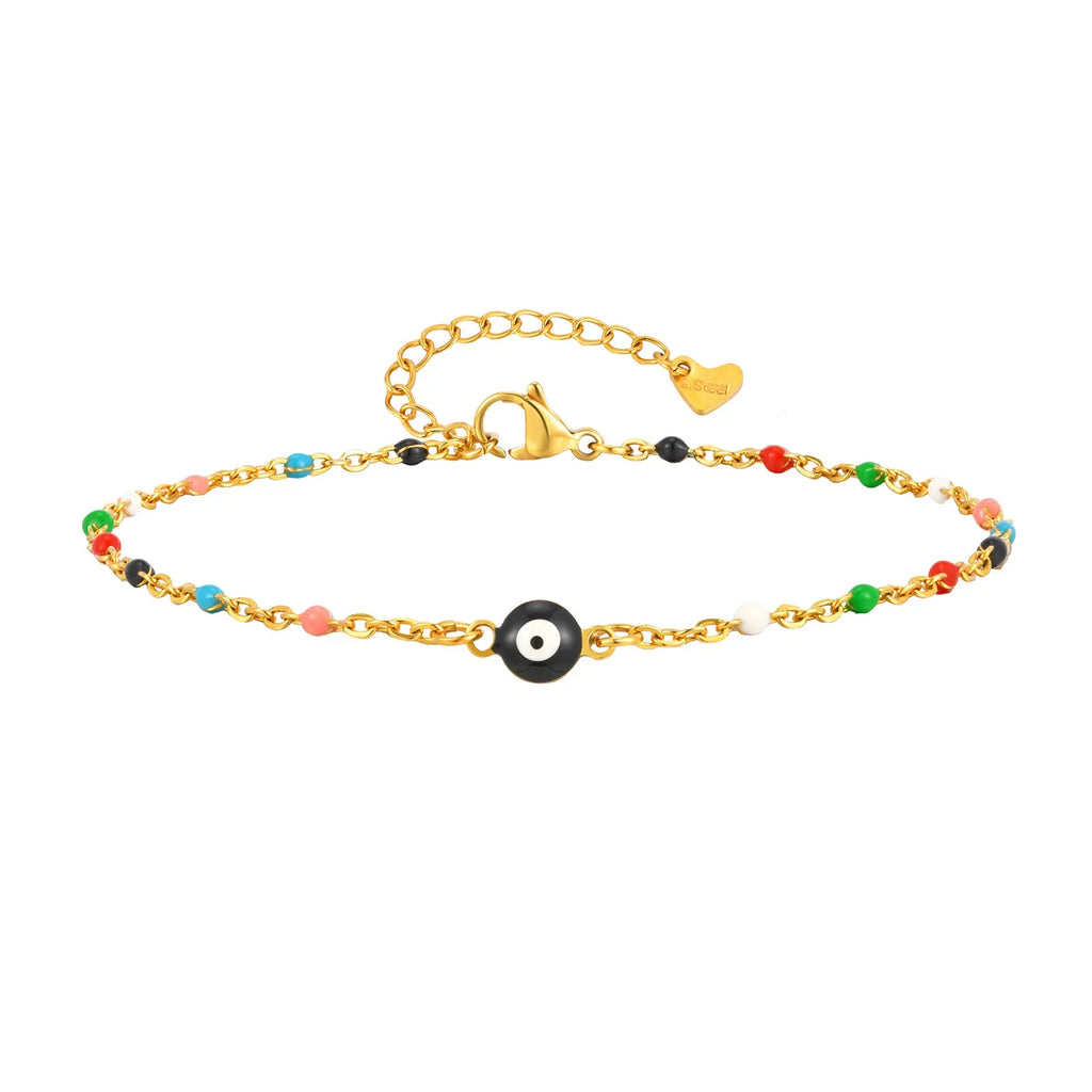 Stainless Steel Lucky Evil Eye Anklet Bracelet for Women, Blue Eye Beaded Chain Foot Anklets Summer Beach Lucky Amulet Gift