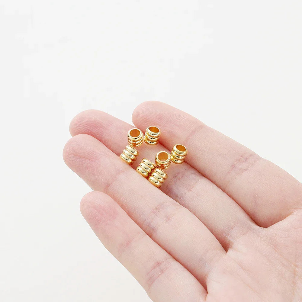 20 30 50pcs/lot 14K 18K Gold Plated Cylinder Charm Metal Beads Loose Spacer Beads For Bracelet DIY Jewelry Making Accessories