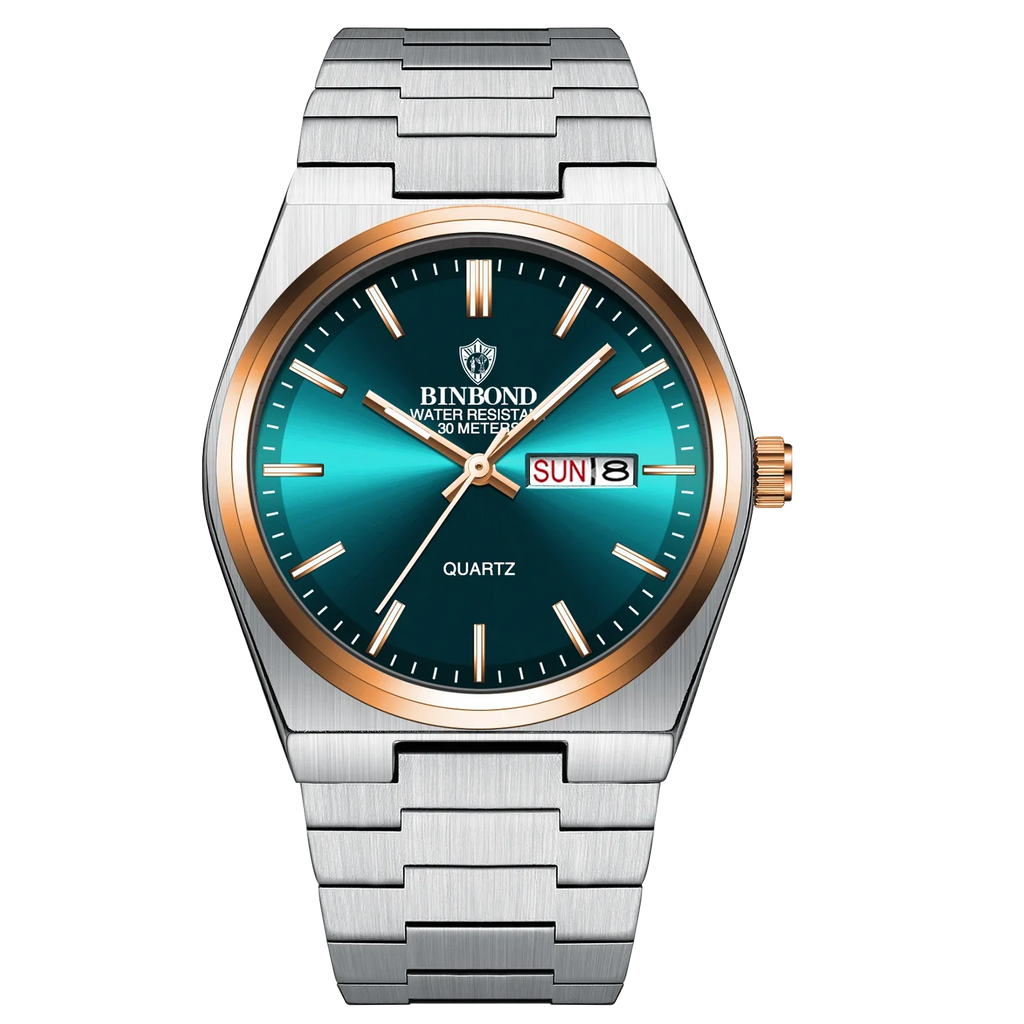BINBOND Luxury Fashion Man Clock Top Business Waterproof Luminous Date Week Men's Watches Quartz Stainless Steel Men Wristwatch
