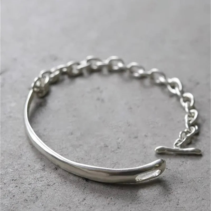 Sterling Silver plated Thai Silver Bracelet for Women Vintage Geometric Heart Love Lucky Punk Jewelry 2023 New Dropship