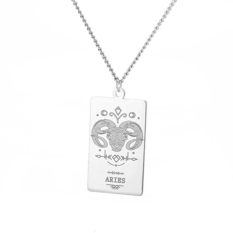 Stainless Steel Zodiac Sign Necklace For Women Vintage Constellation Libra Pendant Chain Collar Aesthetic 2024 New Trend Jewelry