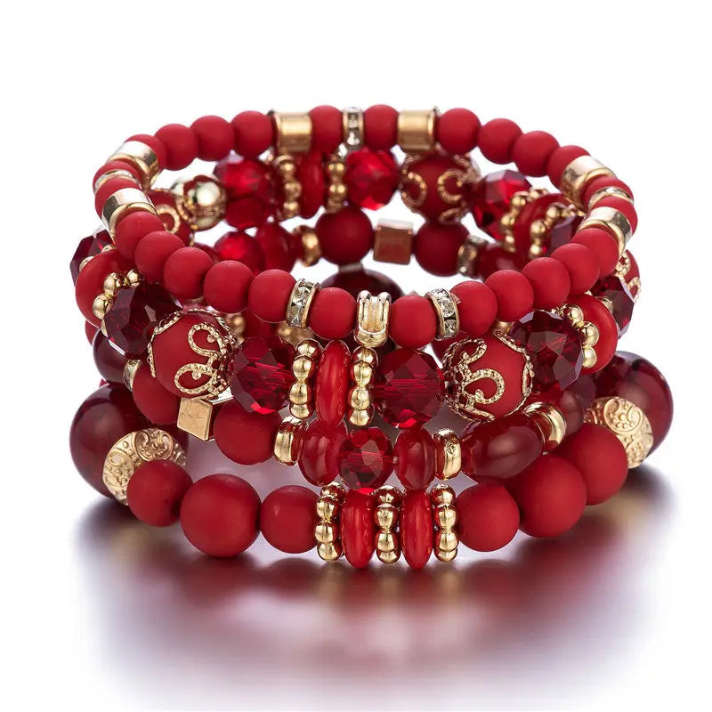 4Pcs/set Boho Ethnic Heart Beaded Bracelet Set For Women Handmade Crystal Beads Chain Bangle Female Bohemia Jewelry Gift