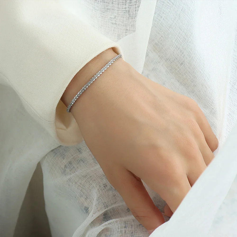 Stainless Steel Chain Bracelet for Women Silver Color Fashion Simple Shiny Minimalist Charm Bracelet Wedding Party Jewelry