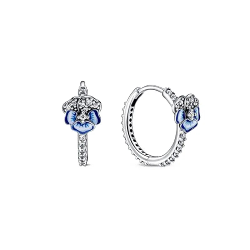 Christmas New 925 Silver Butterfly Blue Heart Red CZ Stud Earrings, Fit Women's Charm Jewelry Gifts Wedding