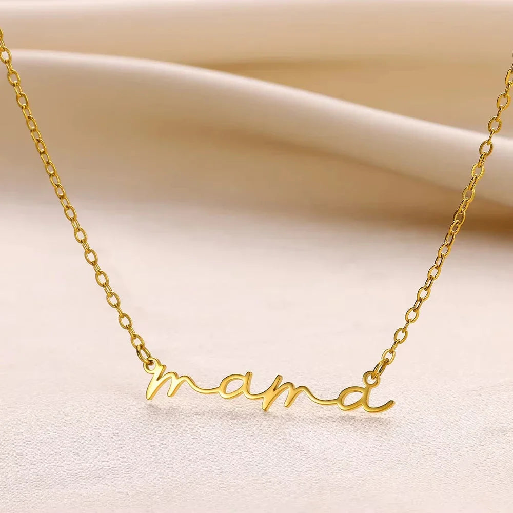 MAMA Pendent Necklaces for Women Gold Color Link Chain Stainless Steel Necklace 2025 Trend Female Choker Jewelry Gift