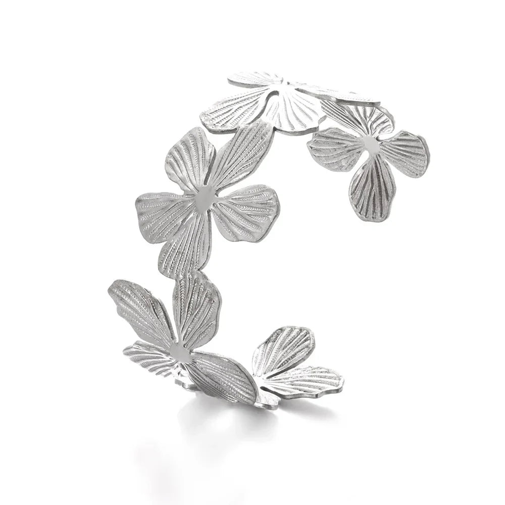 Vintage Flower Bangles For Women Gold Color Stainless Steel Flower Bangles Bracelets Femme Jewelry Party Gift pulseras