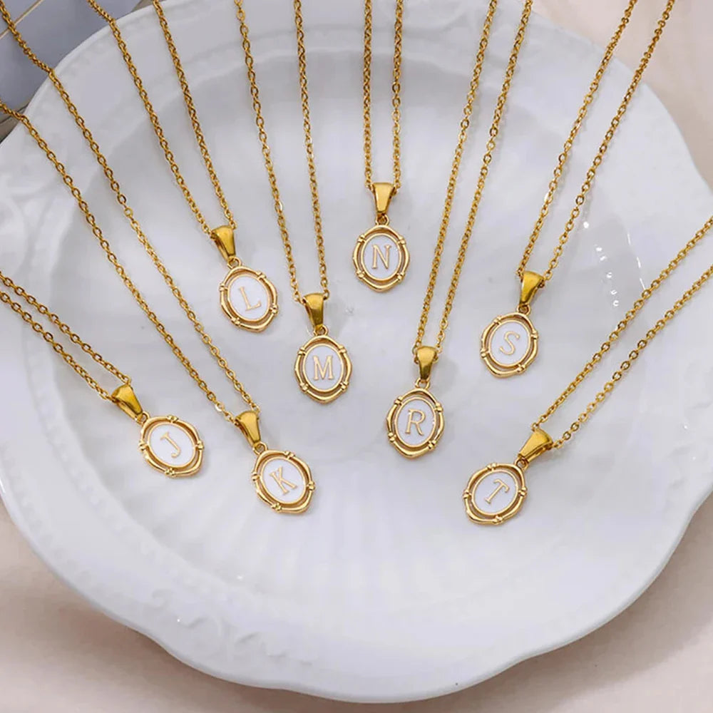 A-Z Letter Initial Enamel Necklace For Women Gold Color Stainless Steel Chain Exquisite Pendant Necklace Fashion Jewelry Gift