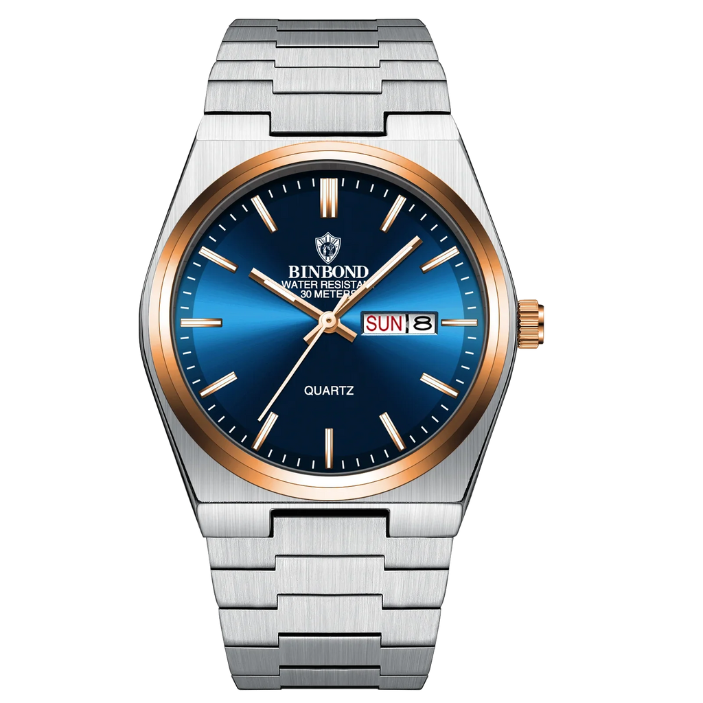 BINBOND Luxury Fashion Man Clock Top Business Waterproof Luminous Date Week Men's Watches Quartz Stainless Steel Men Wristwatch