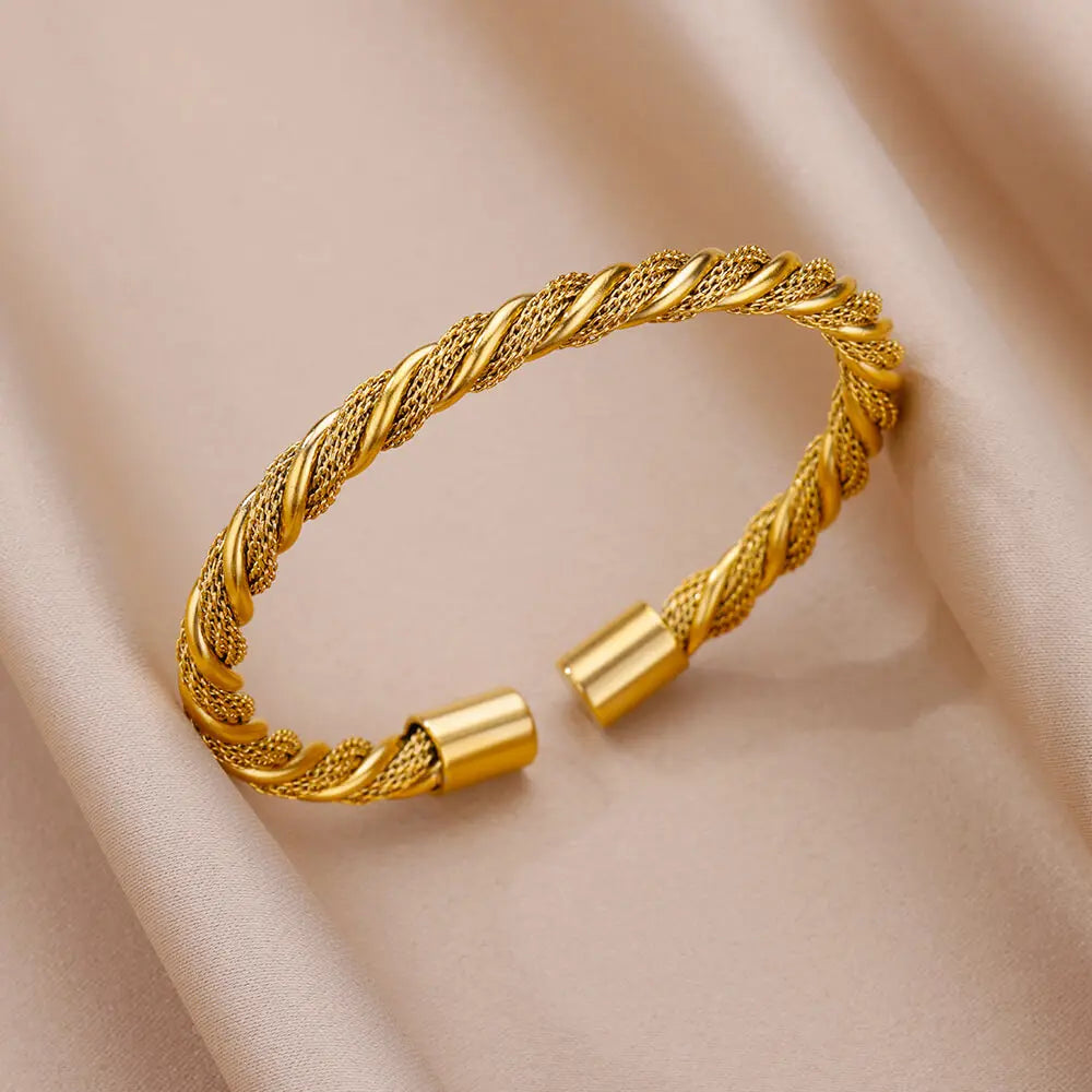 Snake Bangle Bracelet For Women Stainless Steel Opening Gold Plated Opening Bangle Animal Aesthetic Jewelry pulseras mujer