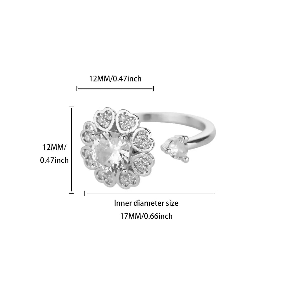 Luxury Zircon Rotable Flower Heart Rings For Women Stainless Steel Gold Color Open Ring 2025 New Fashion Wedding Couple Jewelry