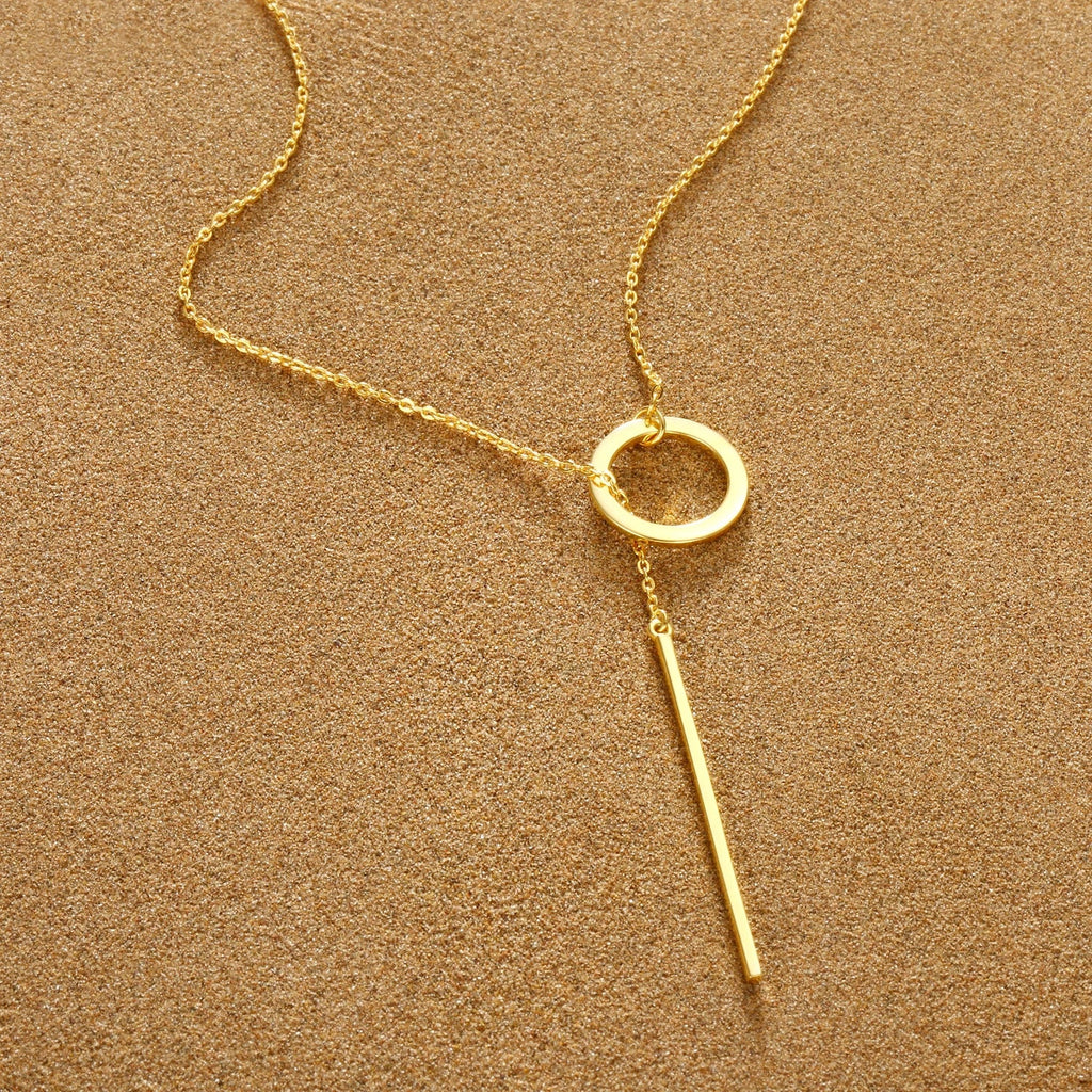Minimalist Round Stick Pendant Necklace for Women Pearl Clavicle Necklace Leaves Long Chain Fashion Jewelry Statement Girl Gift