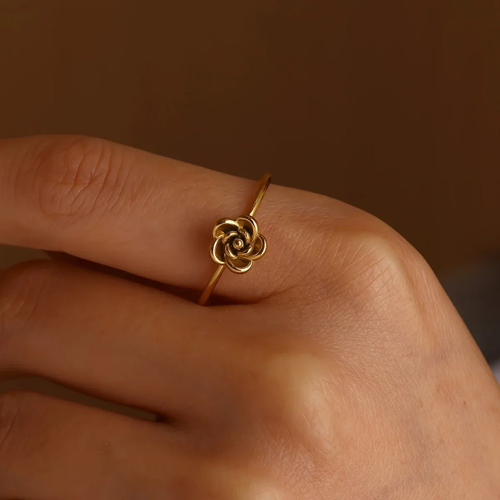Elegant Stainless Steel Big Bloom Flower Rings For Women Gold Color Sun Starfish Open Ring Finger Jewelry Wedding Her Gift Punk
