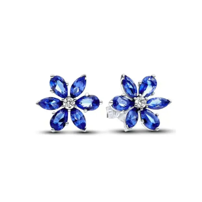 Christmas Gift Hot Selling 925 Silver Blue Stone Flower Stud Earrings Fit Women's Festival Exquisite Charm Jewelry Gifts