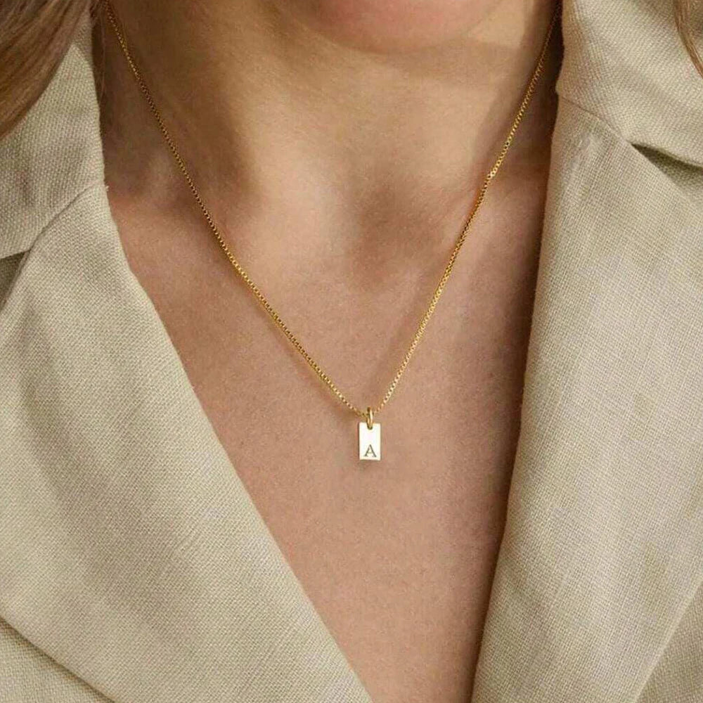Initial Necklace Engraved A-Z Alphabet Charm Necklace Box Chain Stainless Steel Women's Minimalism Jewelry Gift Wholesale