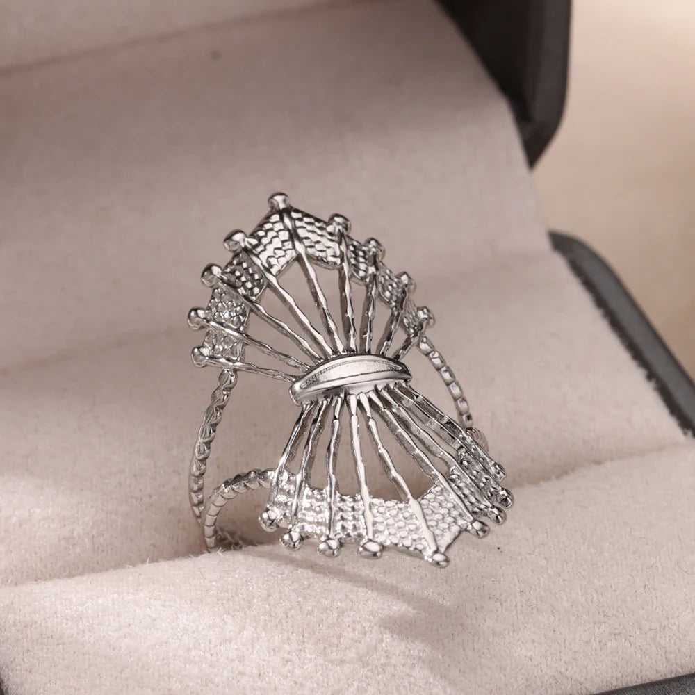 Zircon Twisted Rings For Women Punk Stainless Steel Gold Color Open Ring Geometric Finger Ring Hip Hop Charm Jewelry Gift