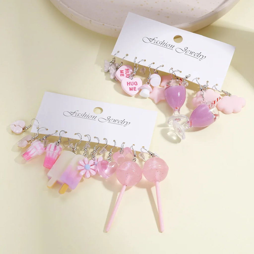 New Fashion Cute Cartoon Pink Earring Set Colorful Dopamine Acrylic Earrings for women Girls New Trendy Jewelry Accessories Gift