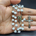 White Wooden Rosary Necklace For Women Crucifix Cross Pendant Long Chain Necklace Men  Religious Catholic Prayer Jewelry
