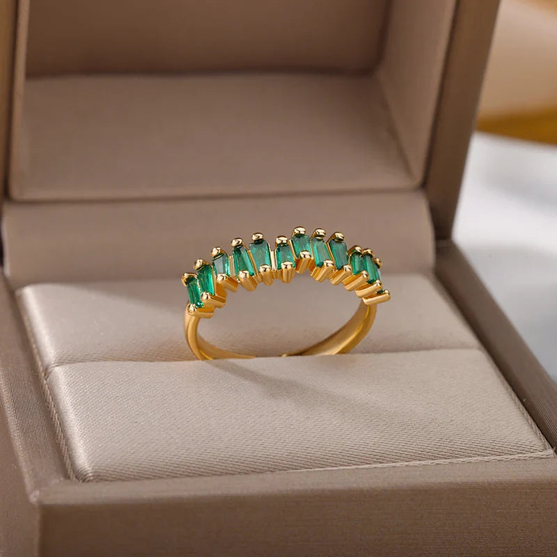 Colorful Zircon Rings For Women Gold Color Stainless Steel Fashion Cubic Zirconia Ring 2023 Trend Aesthetic Wedding Jewelry Gift