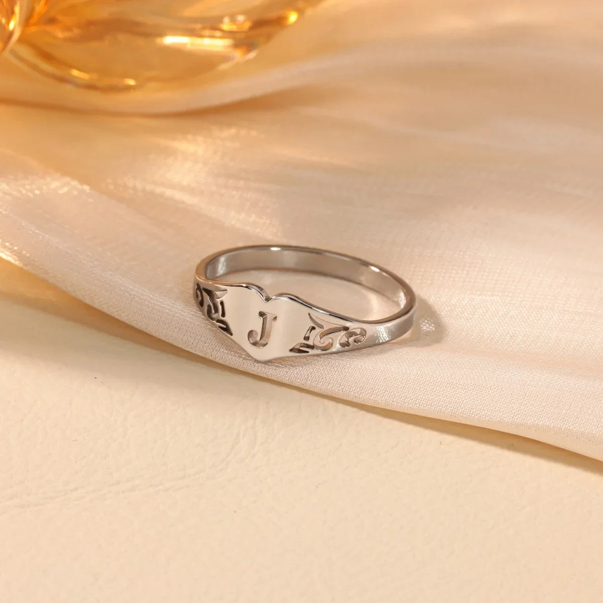 Stainless Steel A-Z Letter Heart Rings For Women Silver Color Hollow Initial Letter Ring Aesthetic Wedding Jewelry Gift
