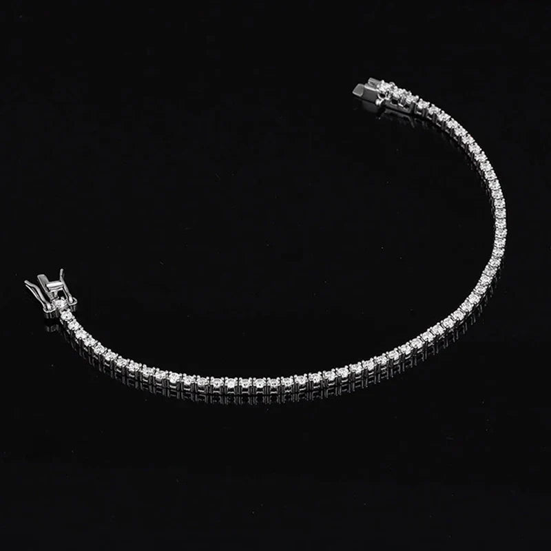 NeeTim 2mm D Color Moissanite Tennis Bracelet 925 Sterling Silver with White Gold Plated Bracelets for Women Pass Diamond Tester