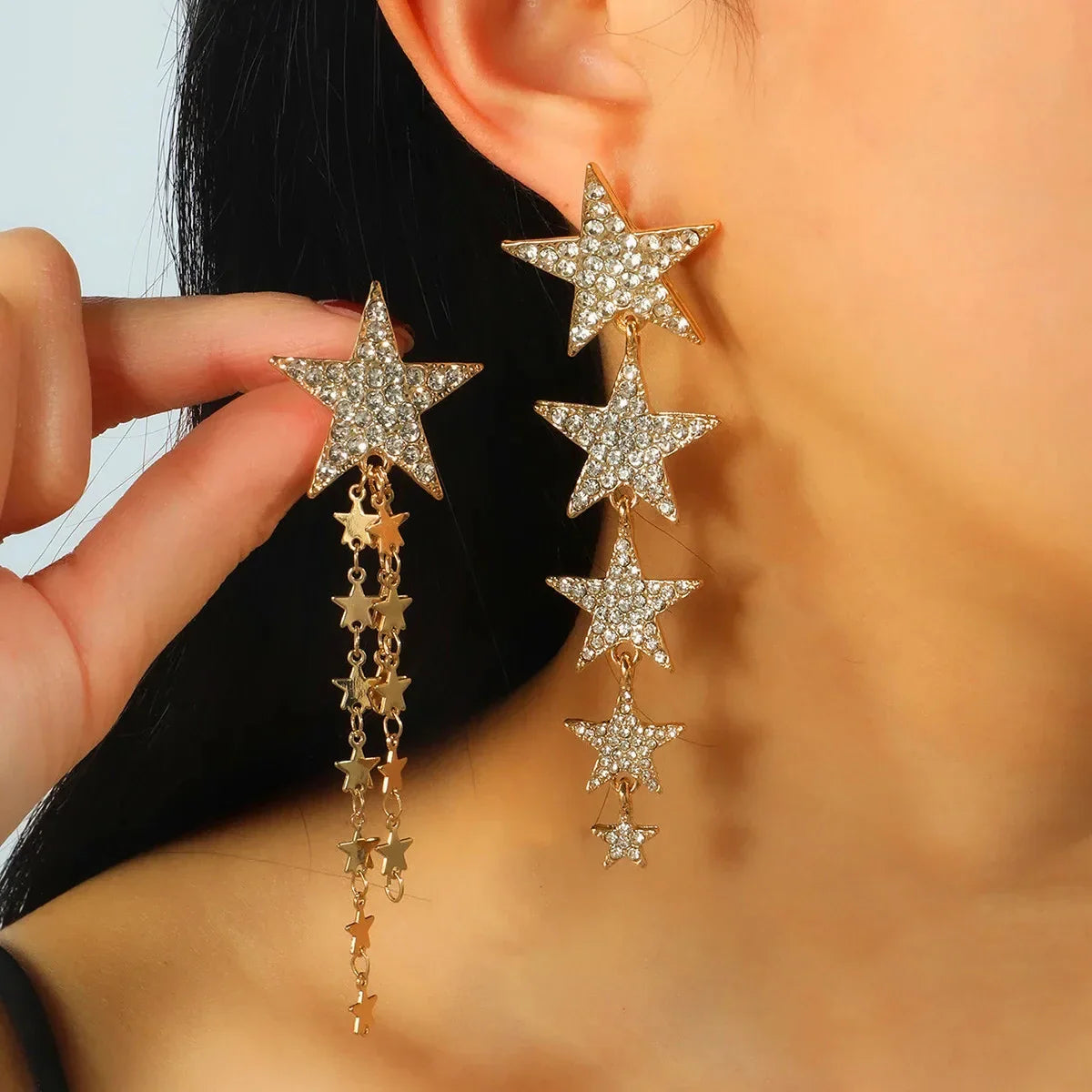 Vintage Long Star Dangle Earrings for Women Trendy Metal Golden Silver Color Punk Statement Dangle Earrings Party Jewelry
