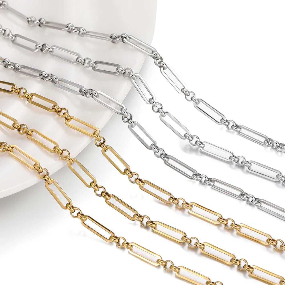 1Meter/Pack 304 Stainless Steel Knot Gold Steel Color Handmade Chains for DIY Necklace Bracelets Jewelry Making Accessories