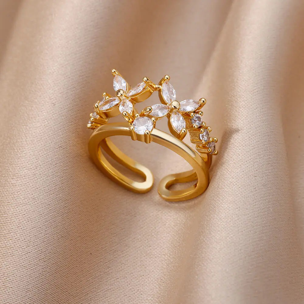 Fashion Luxury Zircon Butterfly Rings for Women Stainless Steel Open Finger Ring Trendy Wedding Party Aesthetic Jewelry Gift