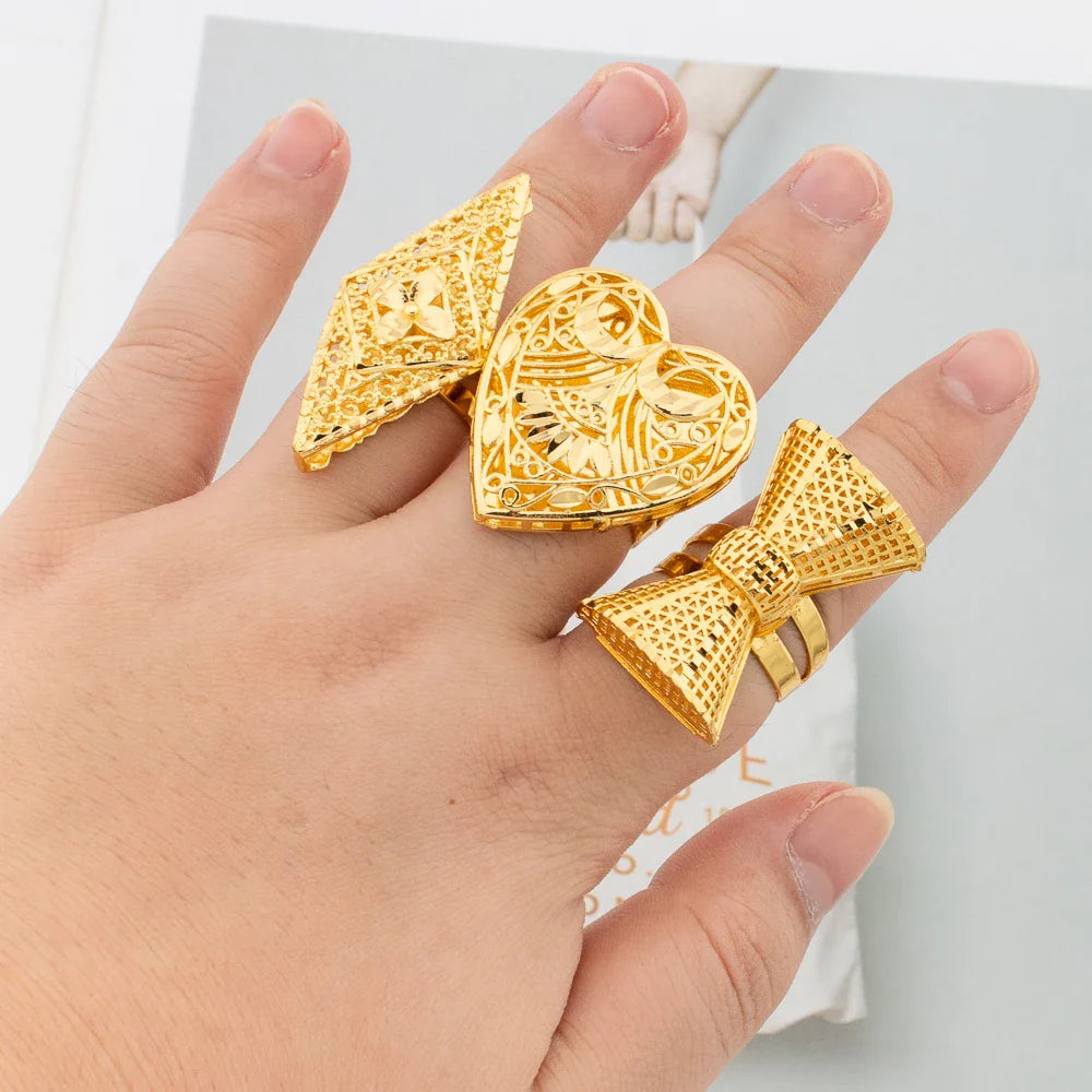 Luxury 18K Gold Plated Rings Copper Party Women Adjustable Long Rings Fashion Wedding Bride Round Opening Lady Finger Ring Gift