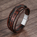 Fashion Cross Leather Rope Bracelet for Men Vintage Woven Leather Bracelet Punk Metal Magnet Buckle Personality Bracelet Jewelry