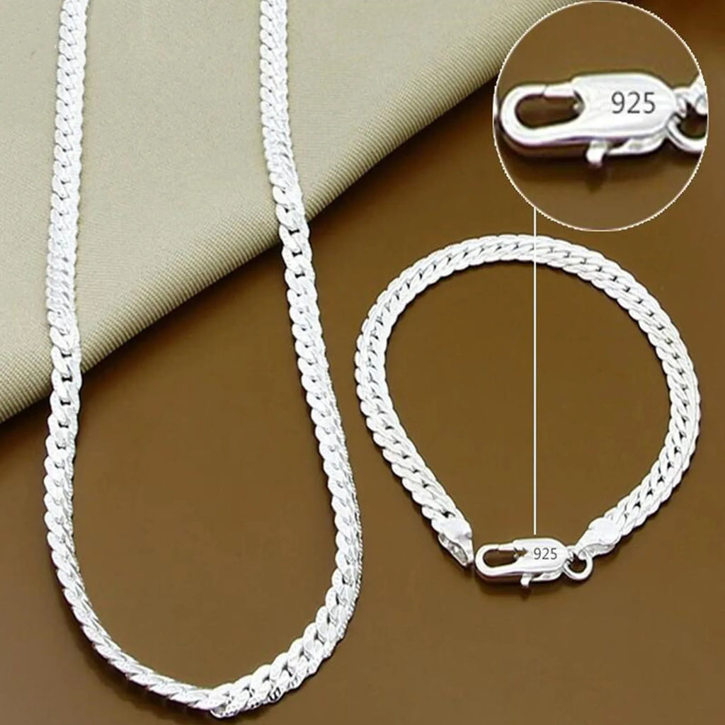 925 Sterling Silver 8/16/18/20/22/24 Inch 6mm Side Chain Necklace Bracelet For Woman Men Fashion Charm Wedding Jewelry