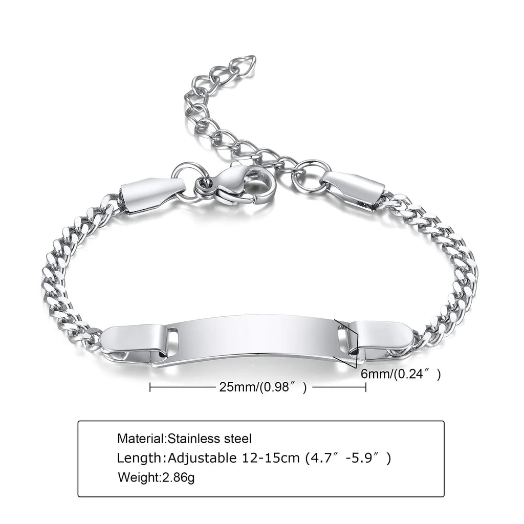 Custom Personalized Name ID Bracelet Gilrs Boy Gifts, Stainless Steel Curb Chain Link Crown Bracelet Not Allergic