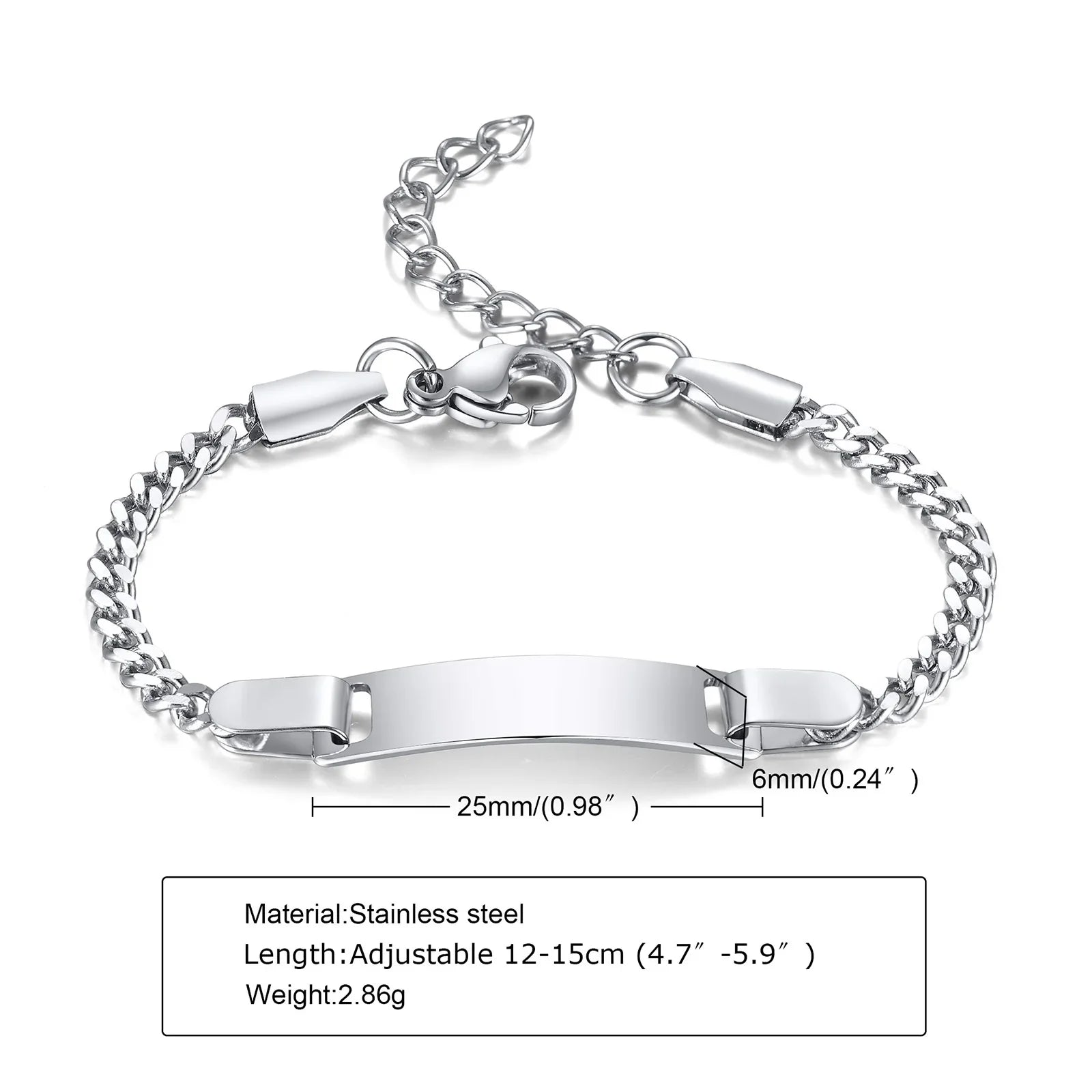 Custom Personalized Name ID Bracelet Gilrs Boy Gifts, Stainless Steel Curb Chain Link Crown Bracelet Not Allergic