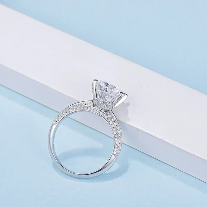 NeeTim 5 Carat Moissanite Wedding Rings For Women 925 Sterling Silver Eternity with White Gold Plated Band Engagement Jewelry
