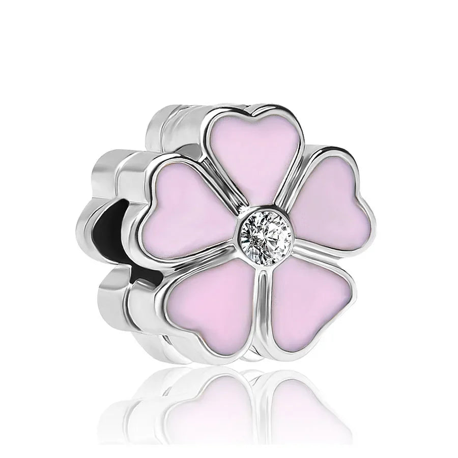 Hot selling 925 silver pink series flower dog paw heart-shaped pendant, Fit original bracelet DIY accessories, exquisite jewelry