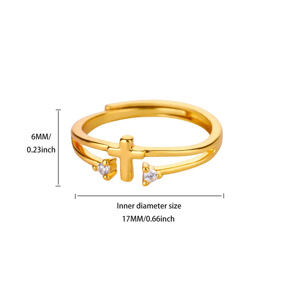 Zircon Cross Rings For Women Gold Color Stainless Steel Crystal Cross Adjustable Ring Religious Wedding Christmas Jewelry Gift