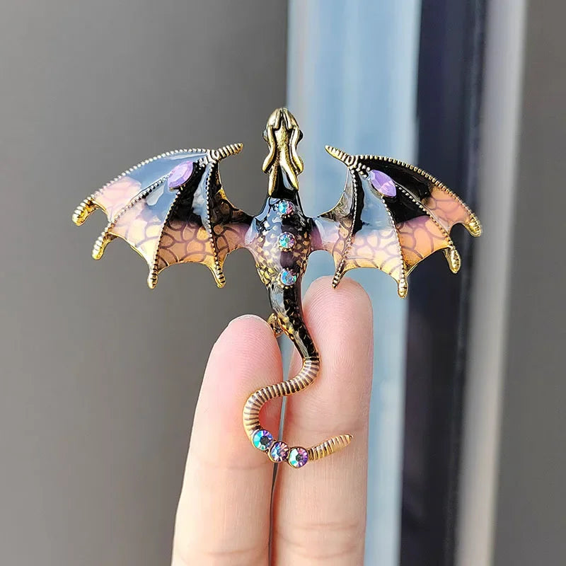 Fashion Enamel Dragon Brooches For Men Women Rhinestone Flying Dragon Clothes Suit Party Office Brooch Pins Jewelry Accessories